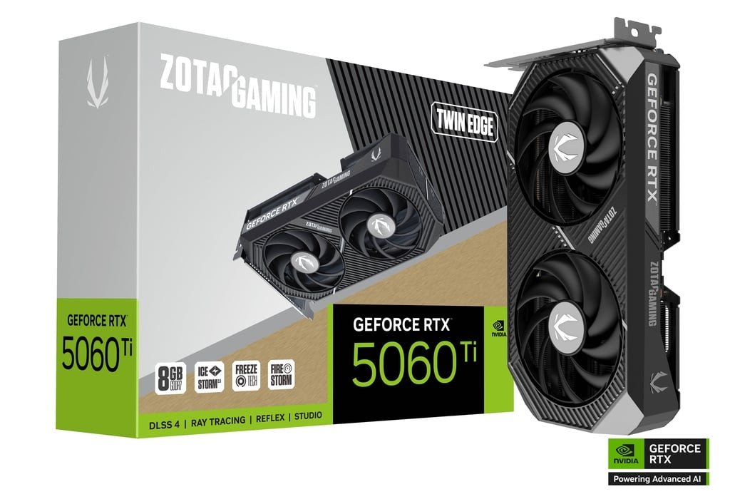 Видеокарта ZOTAC RTX 5060 Ti TWIN EDGE (ZT-B50610E-10M), 8Gb/128 bit, HDMIx1+DPx3, PCIe5.0