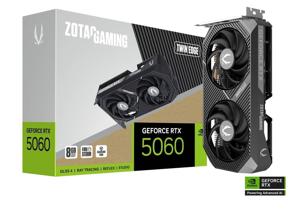 Видеокарта ZOTAC RTX 5060 TWIN EDGE (ZT-B50600E-10M), 8Gb/128 bit, HDMIx1+DPx3, PCIe5.0