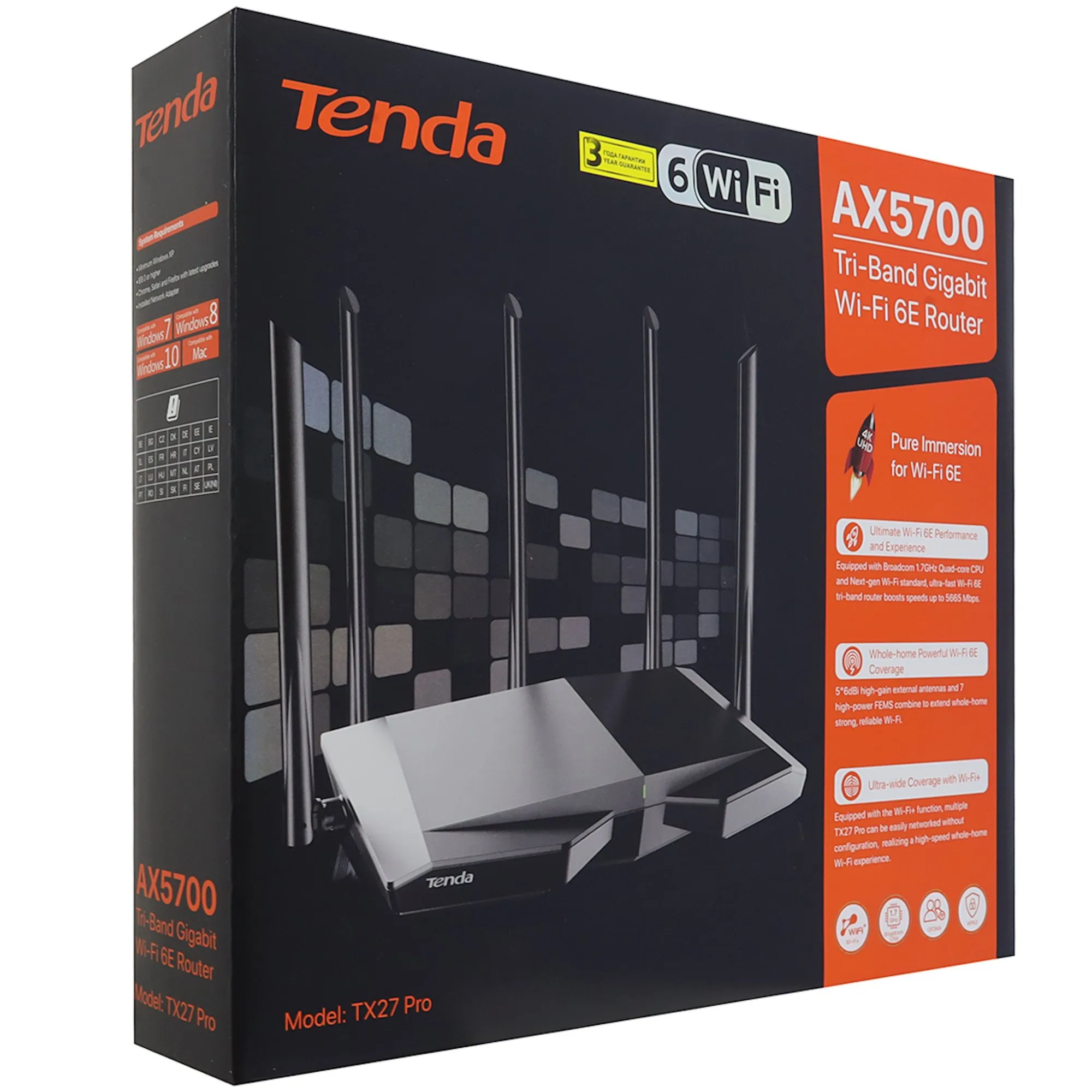 Беспроводной маршрутизатор Tenda TX27 PRO, Wi-Fi 6E, AX5700 (до 5665 Мбит/с), WAN, 3xGLAN, 23 dBm — фото 5
