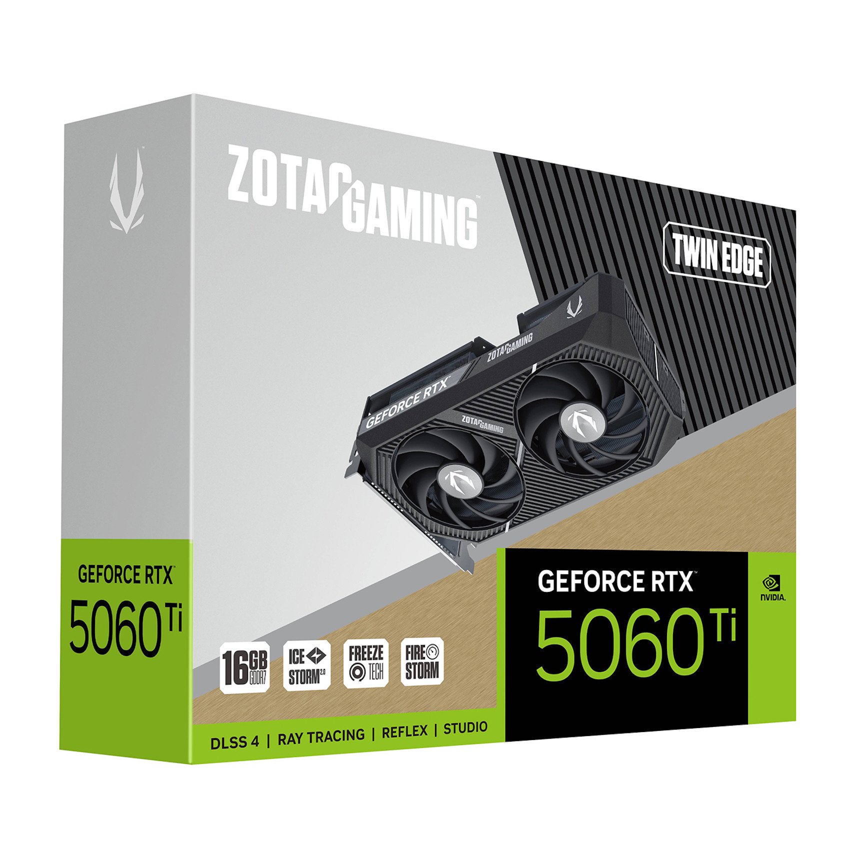 Видеокарта ZOTAC RTX 5060 Ti TWIN EDGE (ZT-B50620E-10M), 16Gb/128bit, HDMIx1+DPx3, PCIe5.0