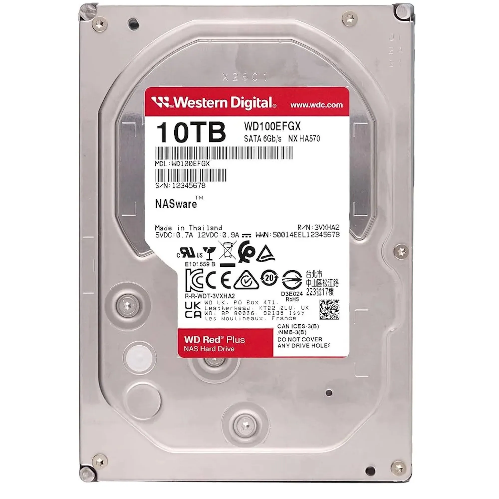 Жесткий диск для NAS систем HDD 10Tb Western Digital RED Plus SATA6Gb/s 3.5" 512Mb 7200rpm WD100EFGX — фото 1