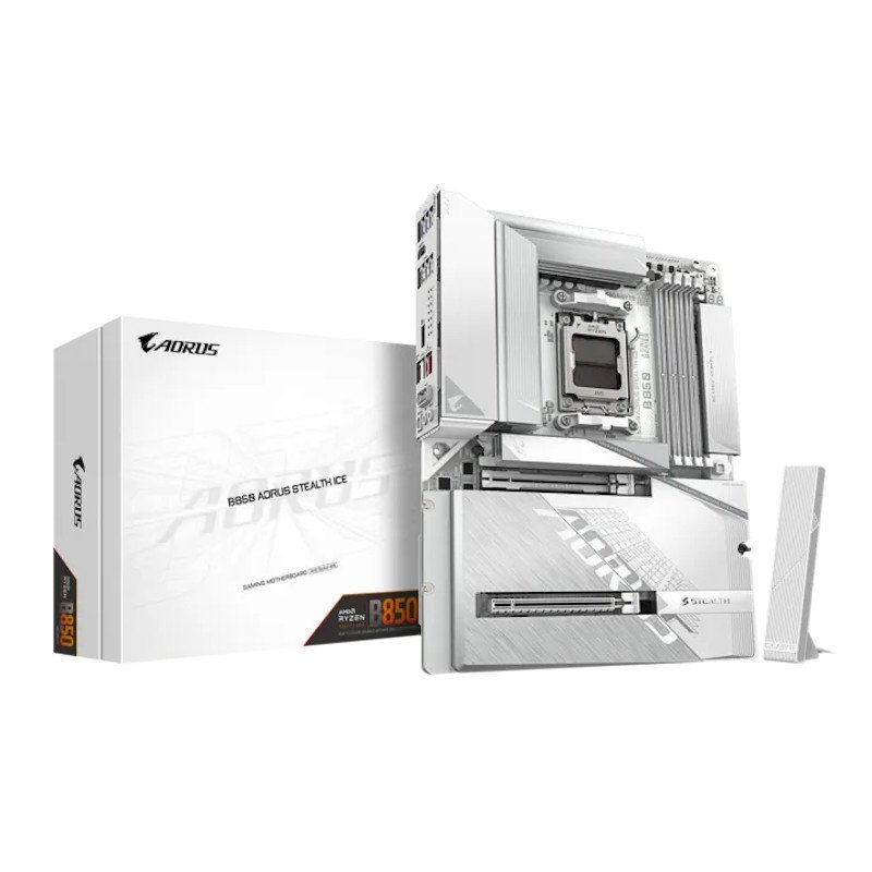 Материнская плата GIGABYTE B850 A STEALTH ICE, AM5, B850, 4XDDR5, HDMI+USB4, 4xM.2, WiFi7, BT, ATX