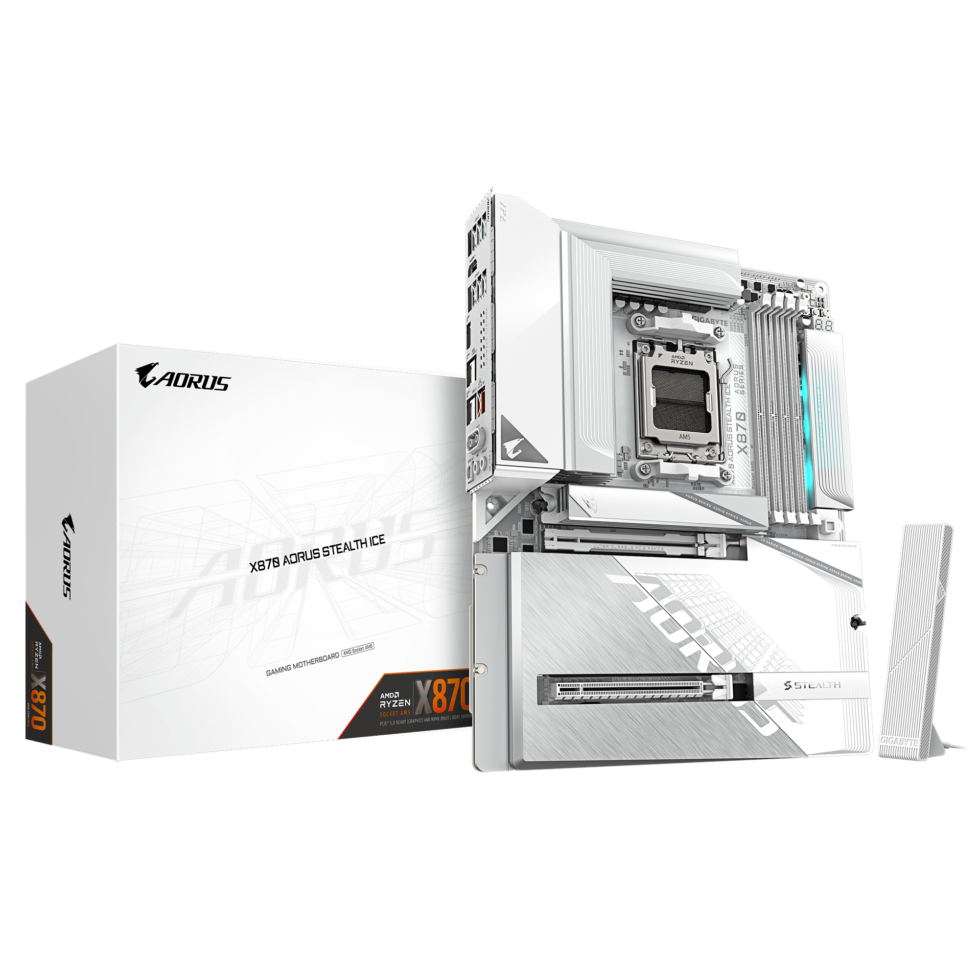 Материнская плата GIGABYTE X870 A STEALTH ICE, AM5, X870, 4XDDR5, HDMI+2xUSB4, 4xM.2, WiFi7, BT, ATX