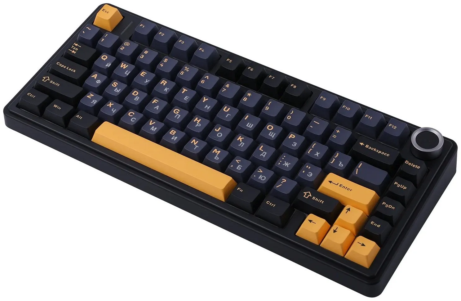 Клавиатура AULA F75, Thunder Black, Black+Dark Blue+Orange, Gray Wood V3, EN/RU/KZ, 2.4/BT/USB-C — фото 2