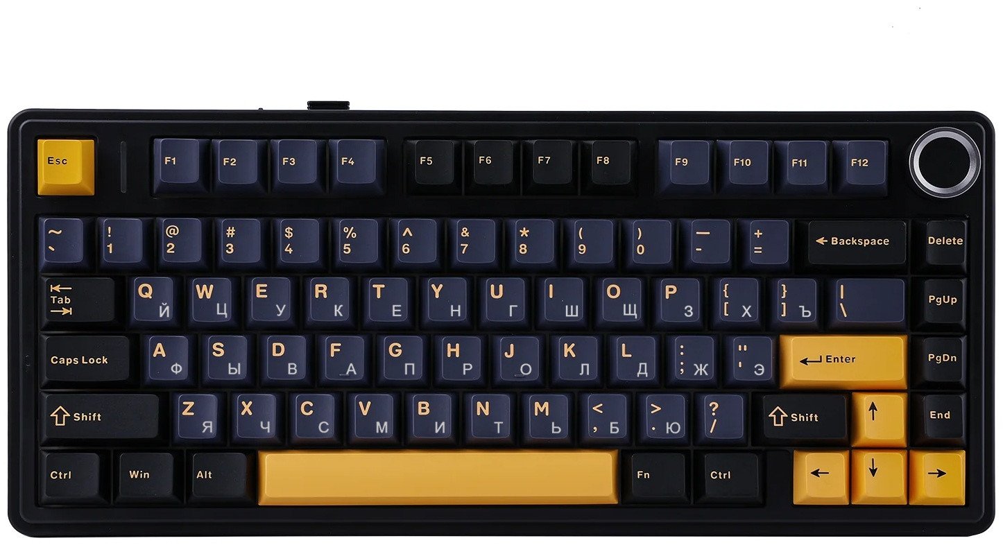 Клавиатура AULA F75, Thunder Black, Black+Dark Blue+Orange, Gray Wood V3, EN/RU/KZ, 2.4/BT/USB-C