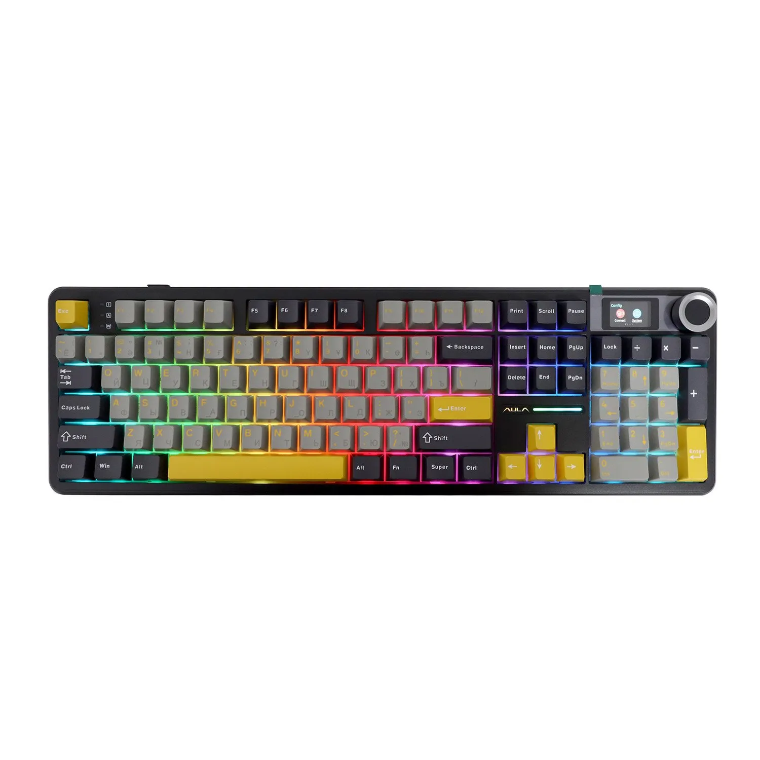 Клавиатура AULA F108 Pro Gray+Orange+Deep Gray, mechanical, Reaper switch, EN/RU/KZ, 2.4/BT/USB-C