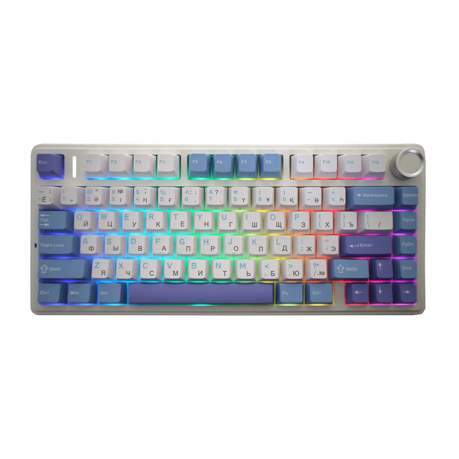 Клавиатура AULA F75, White+Blue+Purple, mechanical, Gray Wood V3, EN/RU/KZ, 2.4/BT/USB-C