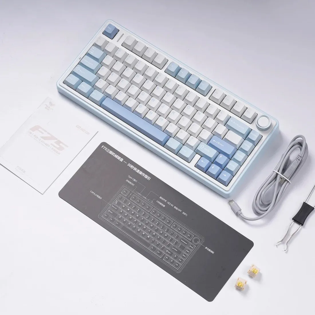 Клавиатура AULA F75, White+Blue+Purple, mechanical, Gray Wood V3, EN/RU/KZ, 2.4/BT/USB-C — фото 10