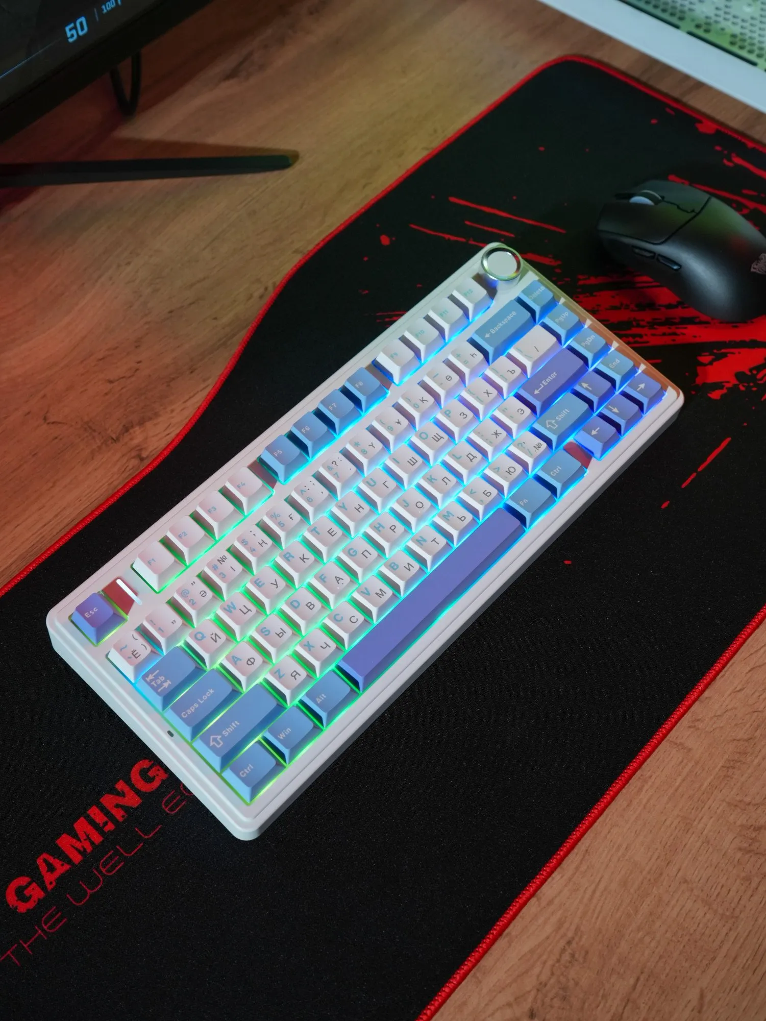 Клавиатура AULA F75, White+Blue+Purple, mechanical, Gray Wood V3, EN/RU/KZ, 2.4/BT/USB-C — фото 11
