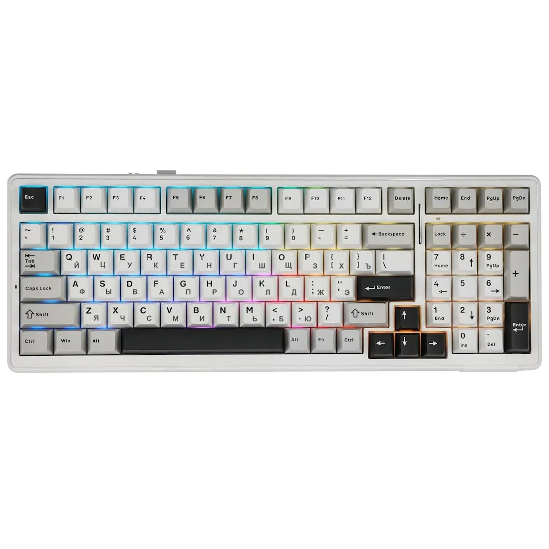 Клавиатура AULA F99, Light Grey+White+Dark Grey, mechanical, Reaper switch, EN/RU/KZ, 2.4/BT/USB-CC