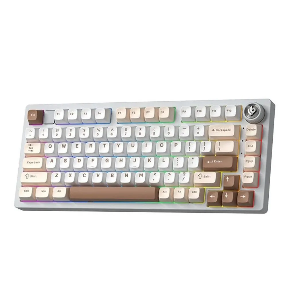 Клавиатура AULA Hi75C Pro, White+Brown, mechanical, Turquoise switch, EN/RU/KZ, 2.4/BT/USB-C — фото 2