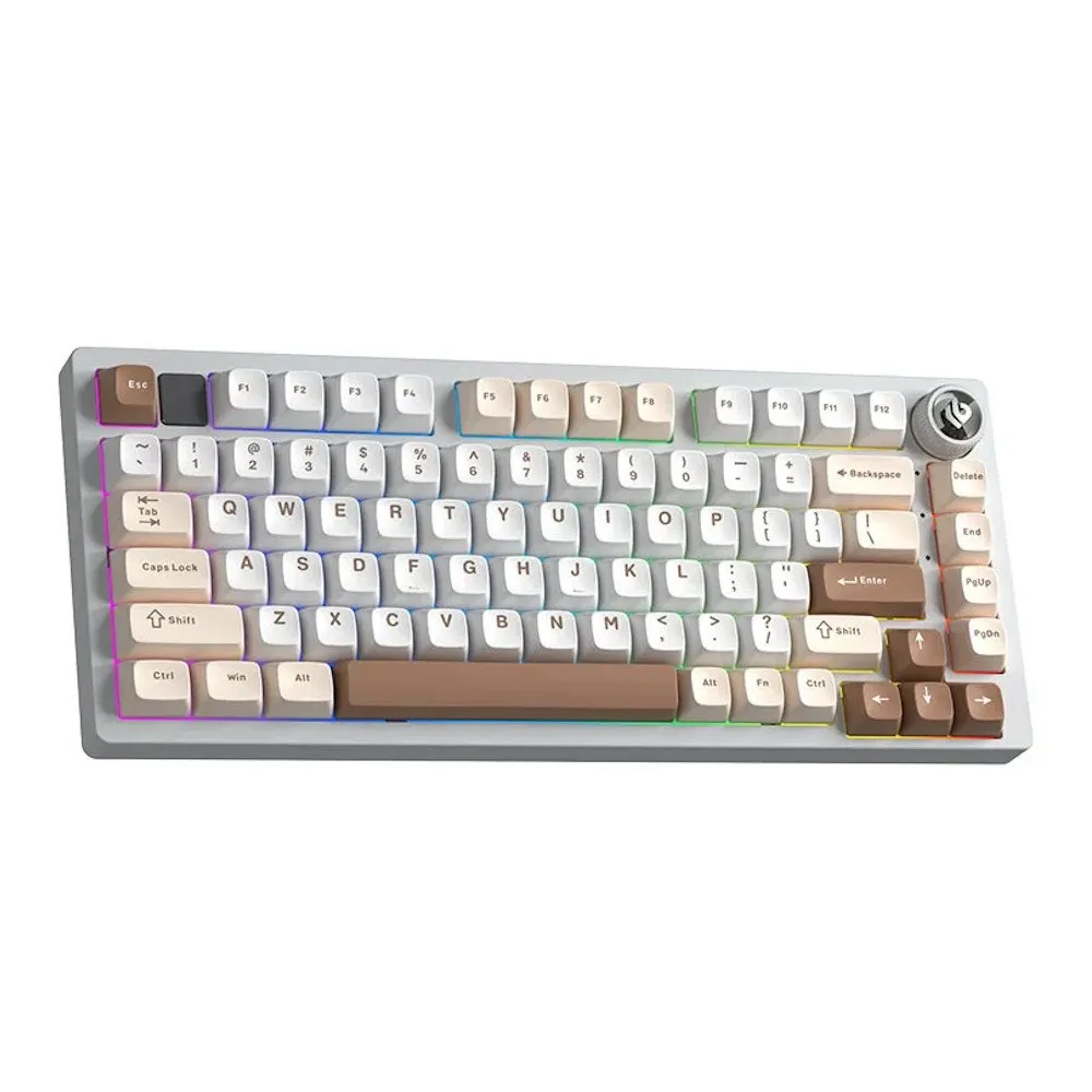 Клавиатура AULA Hi75C Pro, White+Brown, mechanical, Turquoise switch, EN/RU/KZ, 2.4/BT/USB-C — фото 3