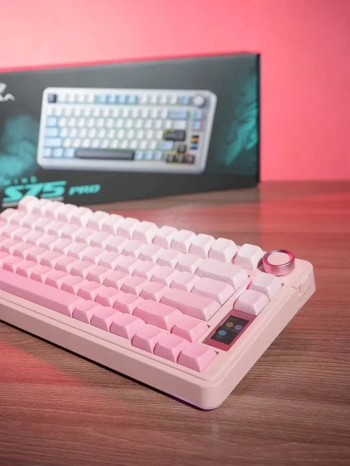 Клавиатура AULA S75 Pro Pink, mechanical, Gray wood switch, EN, 2.4/BT/USB-C — фото 2