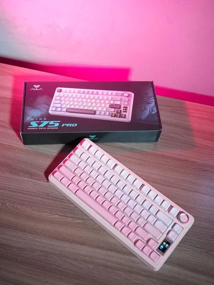 Клавиатура AULA S75 Pro Pink, mechanical, Gray wood switch, EN, 2.4/BT/USB-C — фото 3