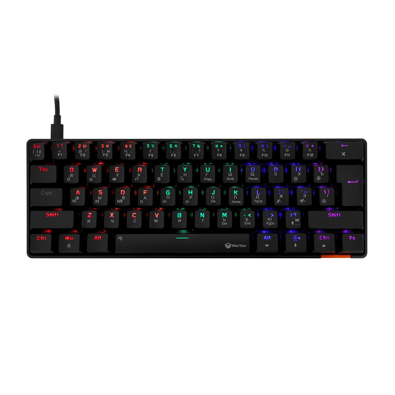 Клавиатура Meetion MK005 Black, Mechanical, Blue switch, 61 keys EN/RU/KZ, Cable USB-C