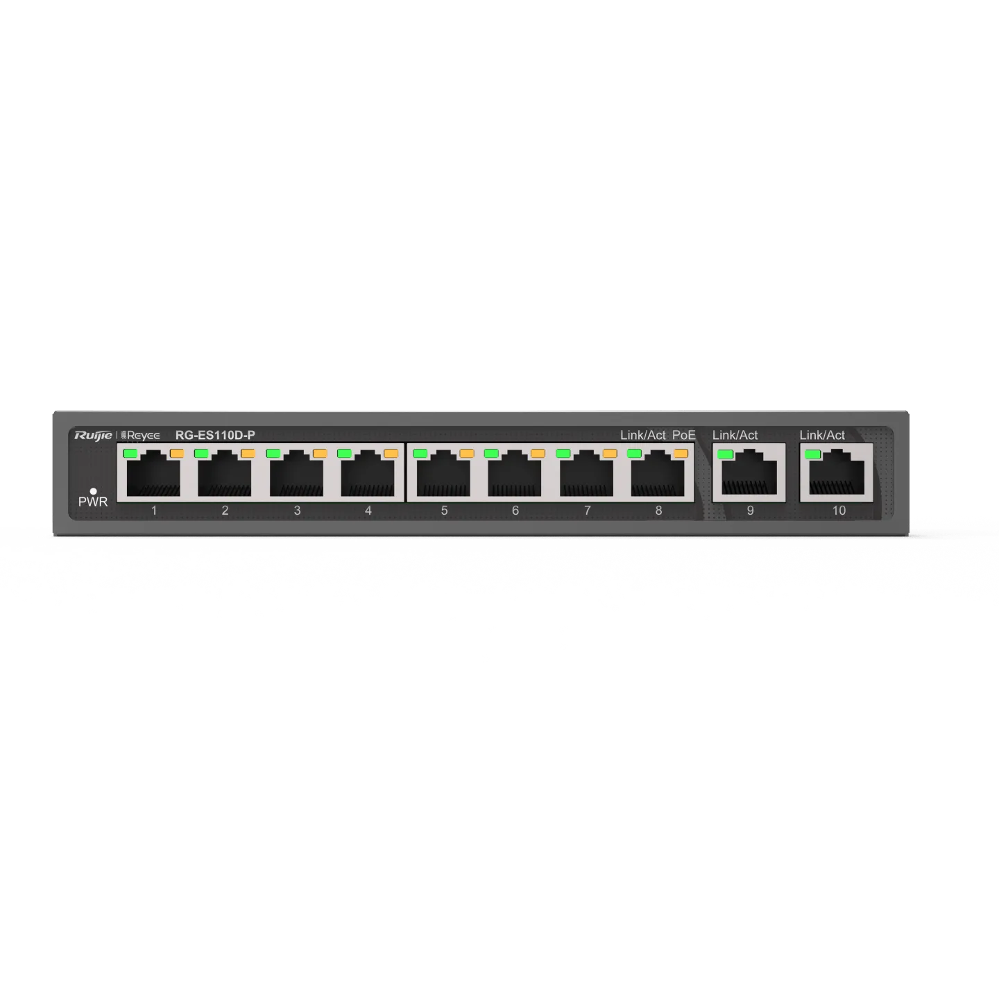 Коммутатор неуправляемый Reyee RG-ES110D-P, 8x10/100 PoE, 2x10/100 Uplink, PoE 110W — фото 2