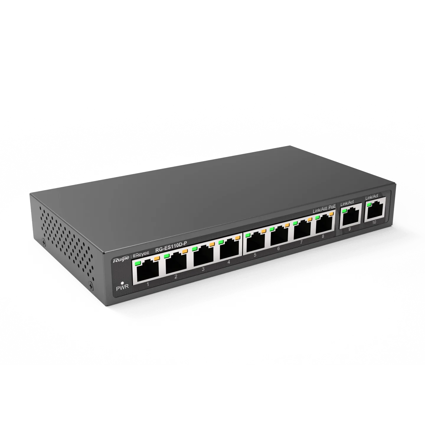 Коммутатор неуправляемый Reyee RG-ES110D-P, 8x10/100 PoE, 2x10/100 Uplink, PoE 110W — фото 3
