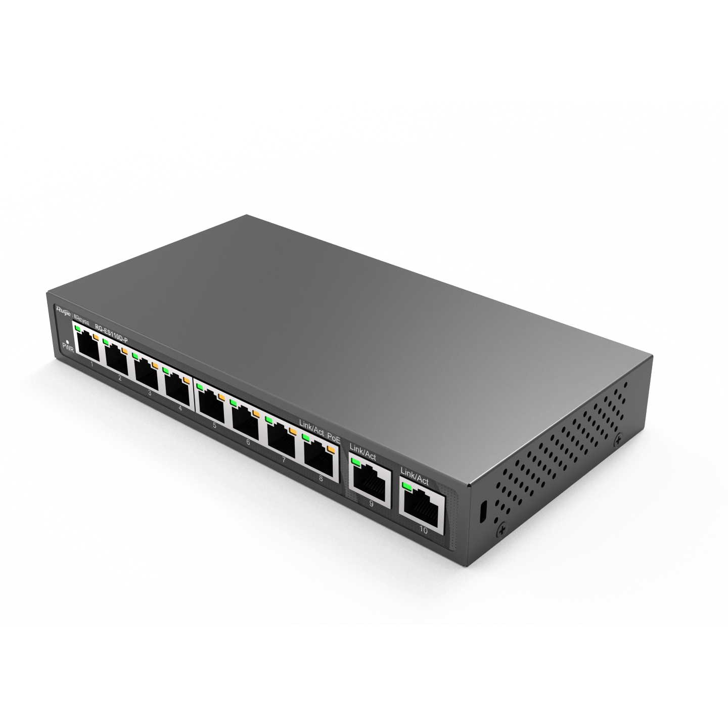 Коммутатор неуправляемый Reyee RG-ES110D-P, 8x10/100 PoE, 2x10/100 Uplink, PoE 110W