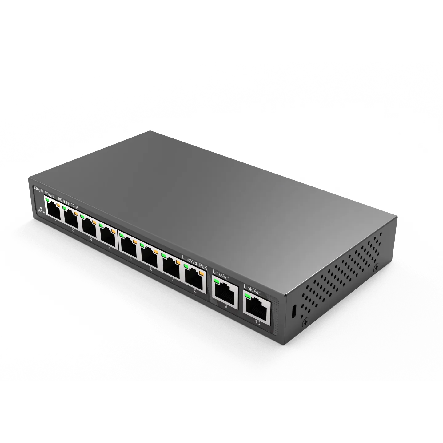 Коммутатор неуправляемый Reyee RG-ES110D-P, 8x10/100 PoE, 2x10/100 Uplink, PoE 110W
