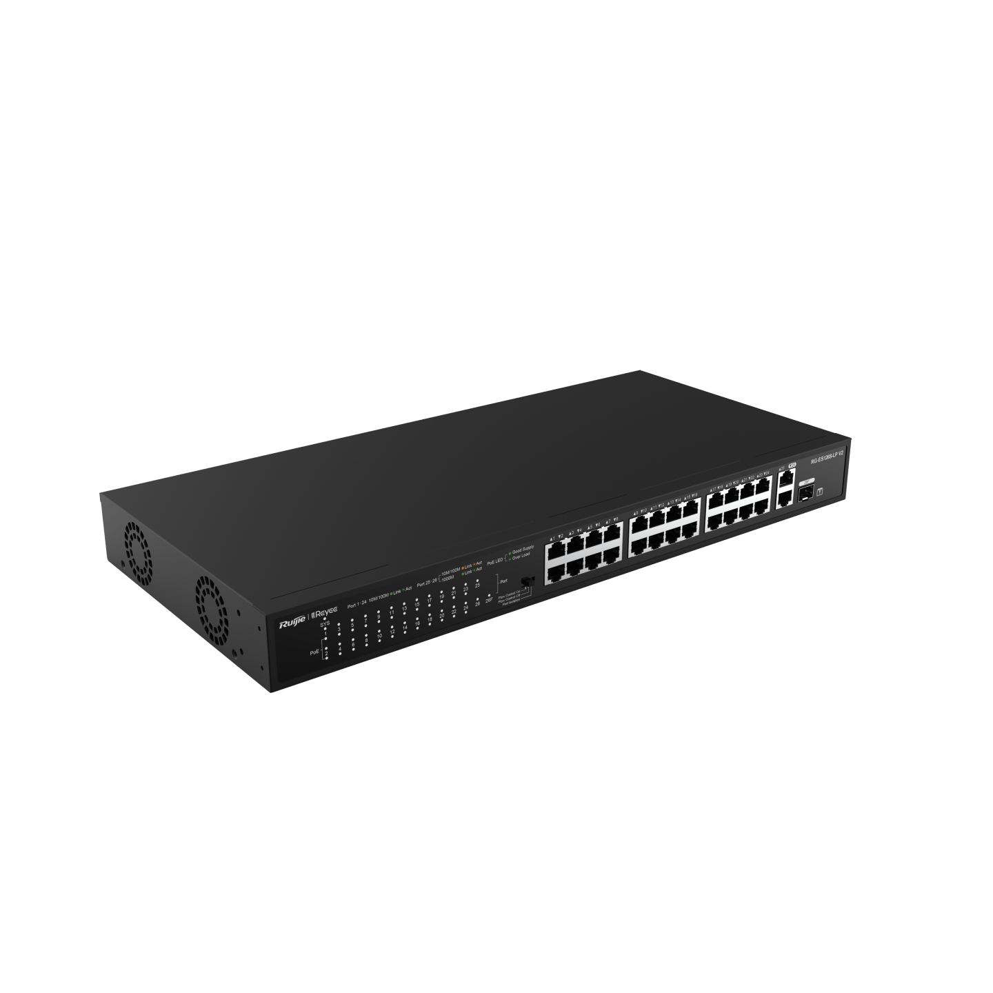 Коммутатор неуправляемый Reyee RG-ES126S-P V2, 24 x 10/100 PoE, 1Gb+1Gb/SFP Uplink , PoE 370W