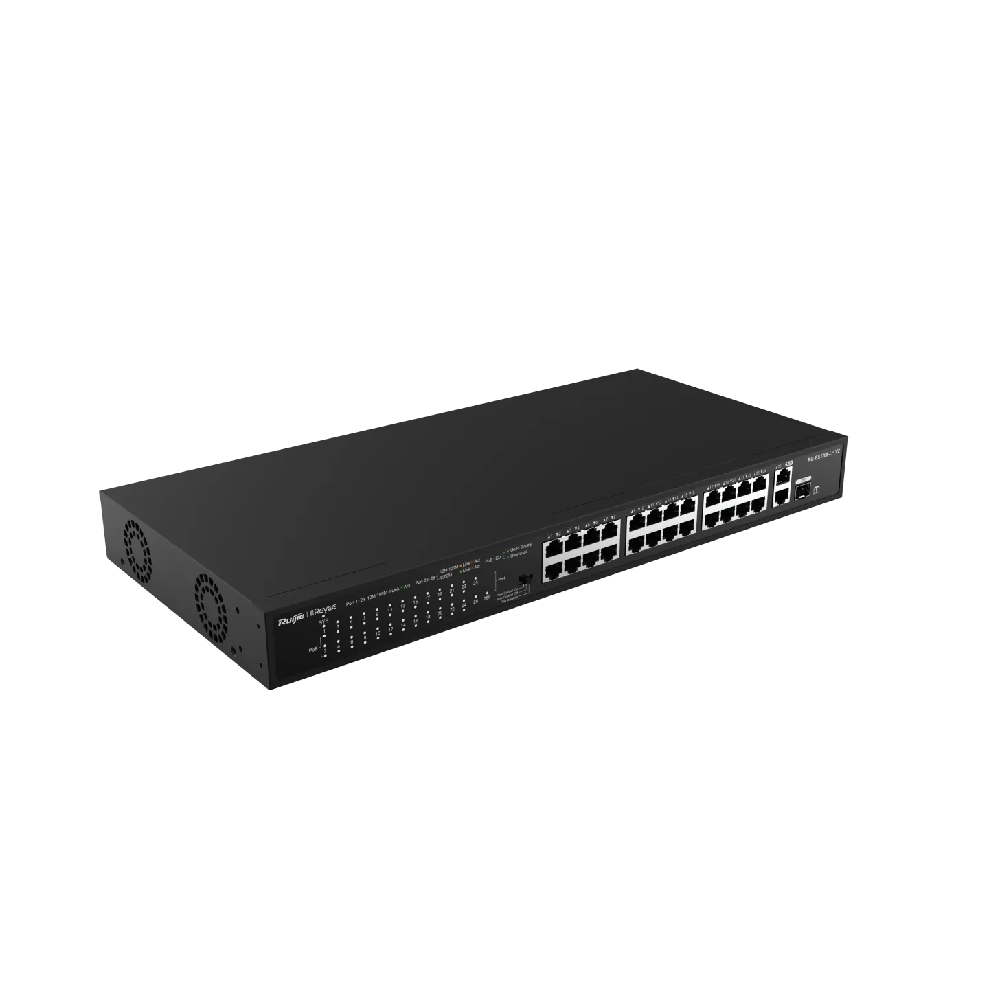 Коммутатор неуправляемый Reyee RG-ES126S-P V2, 24 x 10/100 PoE, 1Gb+1Gb/SFP Uplink , PoE 370W