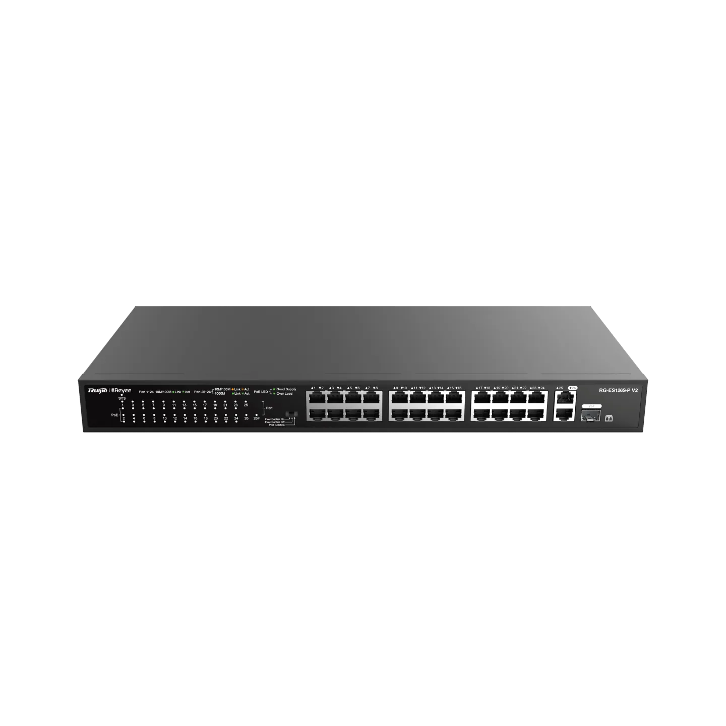 Коммутатор неуправляемый Reyee RG-ES126S-P V2, 24 x 10/100 PoE, 1Gb+1Gb/SFP Uplink , PoE 370W — фото 3