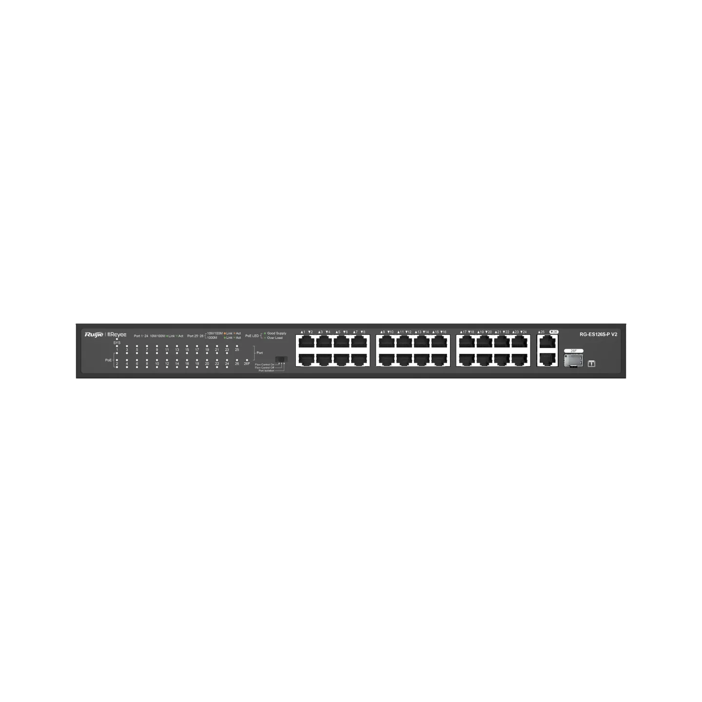 Коммутатор неуправляемый Reyee RG-ES126S-P V2, 24 x 10/100 PoE, 1Gb+1Gb/SFP Uplink , PoE 370W — фото 2