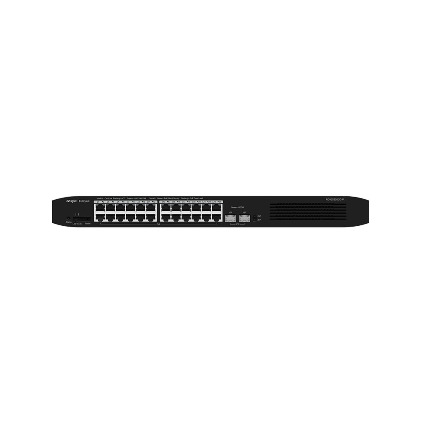 Коммутатор управляемый Reyee RG-ES226GC-P, 24Gb x PoE, 2 SFP Uplink, PoE 370W