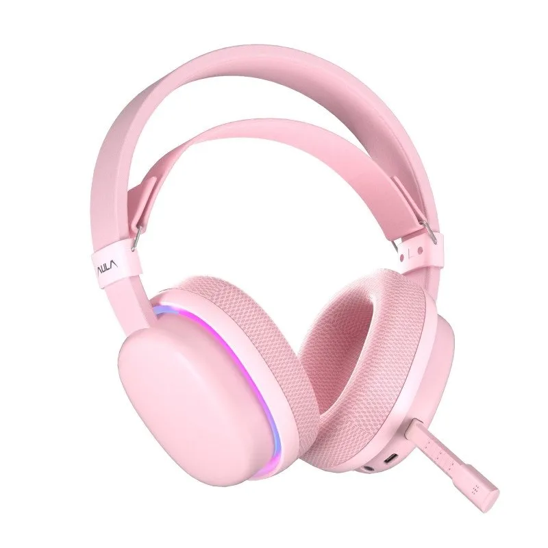 Наушники с микрофоном AULA G7 Pink, BT/2.4G/Wired, 1000mAh, RGB — фото 4
