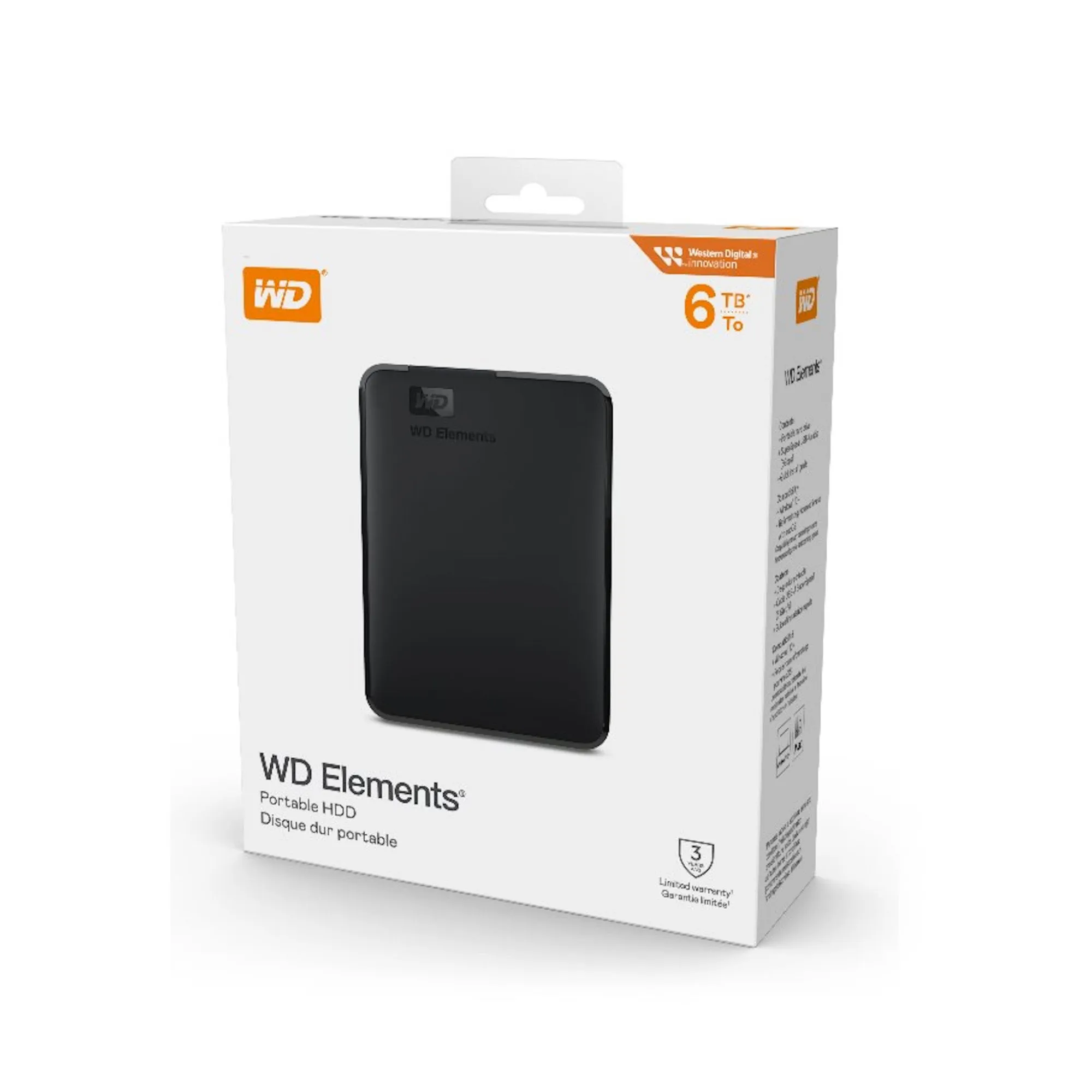 Внешний жесткий диск 6Tb, WD Elements Portable WDBHJS0060BBK-WESN, 2'50", USB3.2, Black