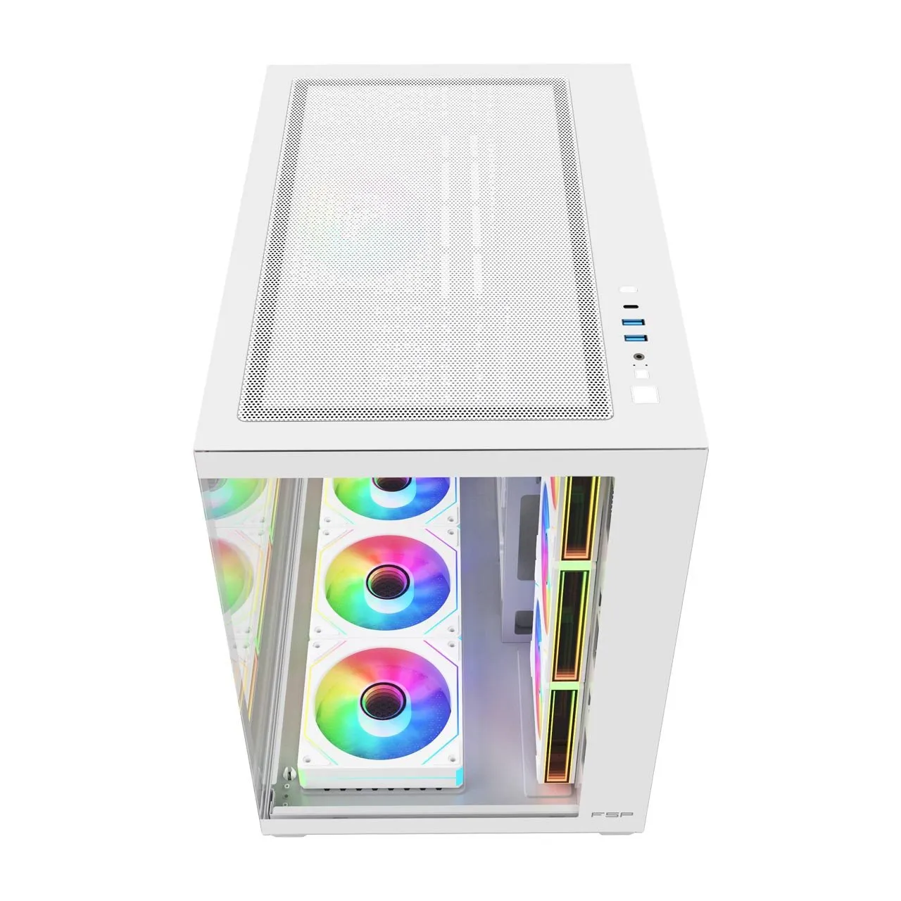 Компьютерный корпус FSP M341-WA, Без БП, 2xUSB3.0/Type-C, 7xARGB 120mm, 2xGlass, White, ATX — фото 3