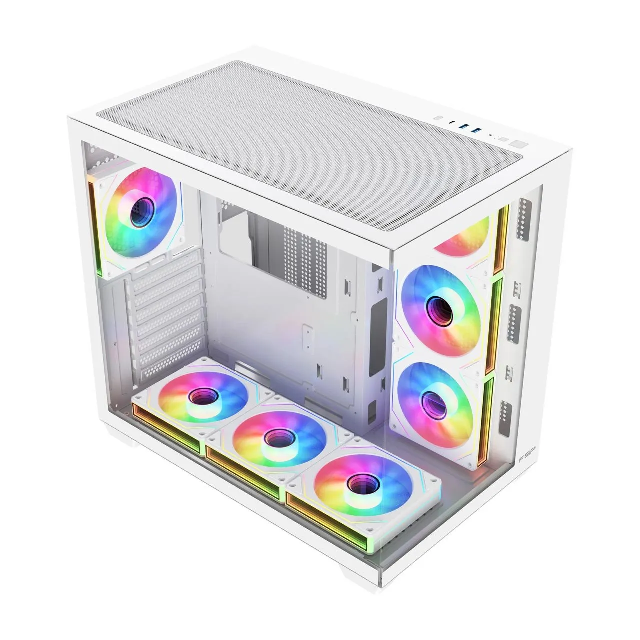 Компьютерный корпус FSP M341-WA, Без БП, 2xUSB3.0/Type-C, 7xARGB 120mm, 2xGlass, White, ATX — фото 2