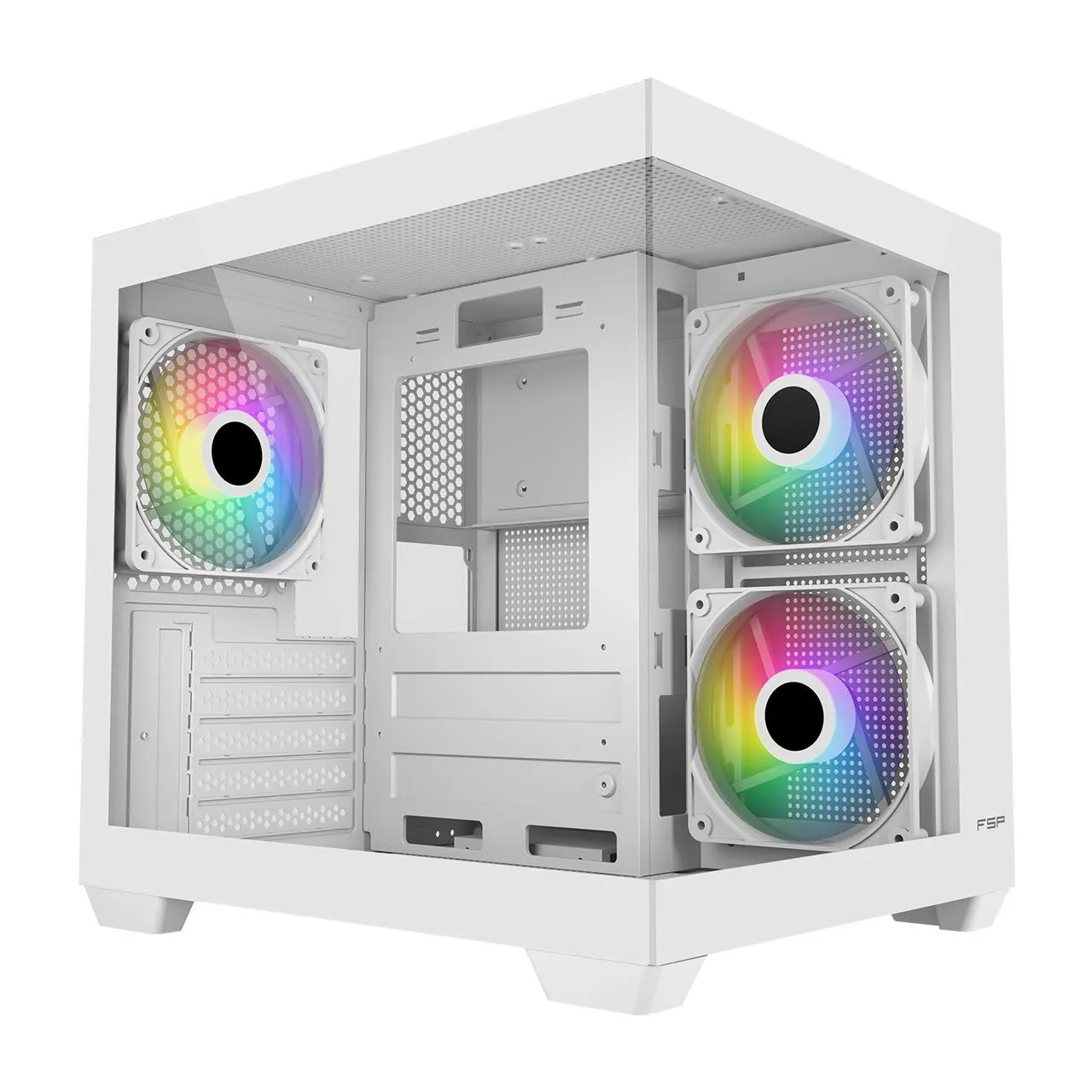Компьютерный корпус FSP S140-WA, Без БП, 1xUSB3.0/2xUSB2.0, 3xARGB 120mm, Glass, White, mATX(SFF)