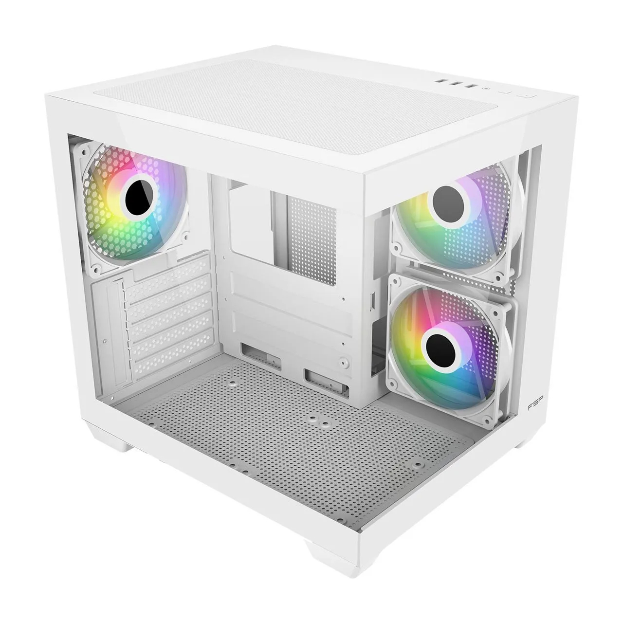 Компьютерный корпус FSP S140-WA, Без БП, 1xUSB3.0/2xUSB2.0, 3xARGB 120mm, Glass, White, mATX(SFF) — фото 2