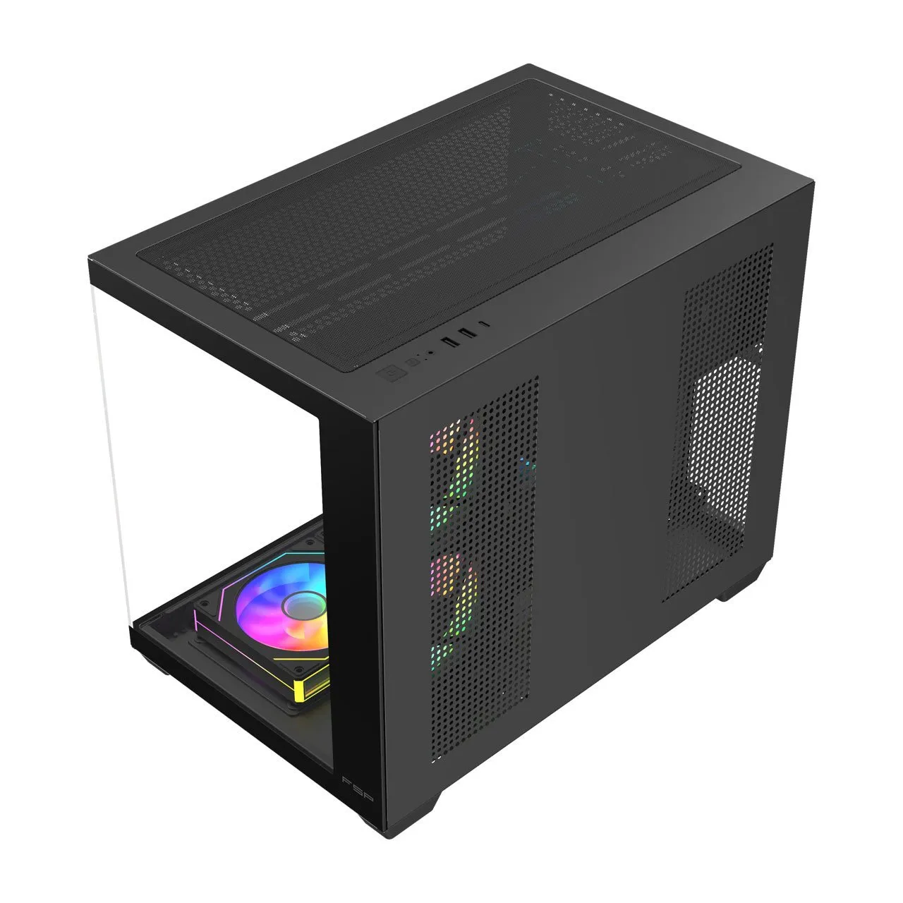 Компьютерный корпус FSP S342-BA, Без БП, 2xUSB3.0+Type-C, 6xARGB 120mm, 2xGlass, Black, mATX — фото 2