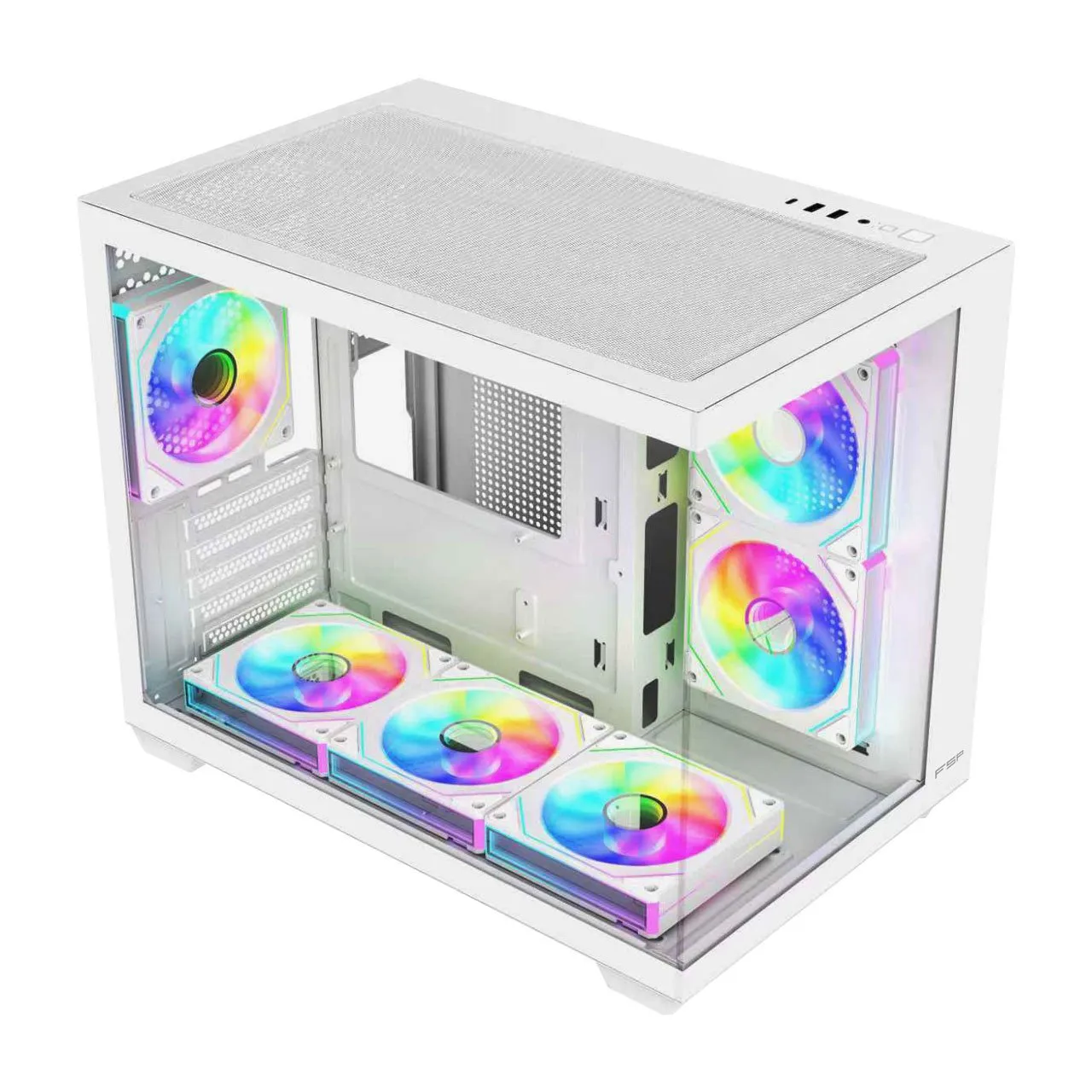 Компьютерный корпус FSP S342-WA, Без БП, 2xUSB3.0+Type-C, 6xARGB 120mm, 2xGlass, White, mATX — фото 2