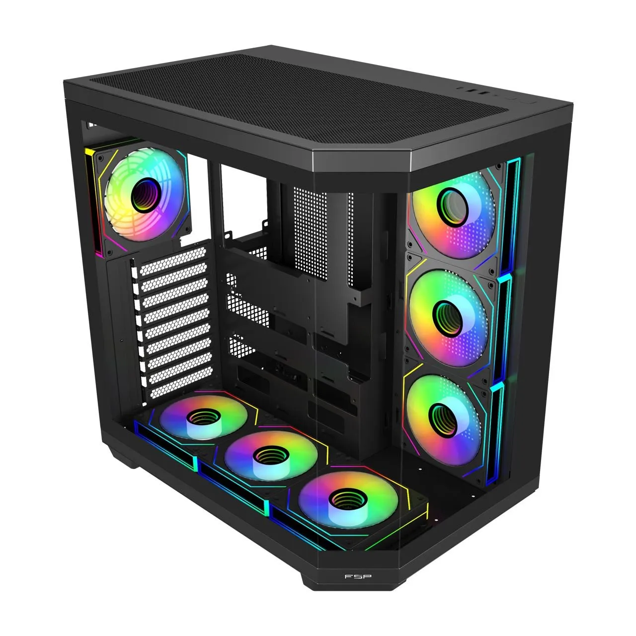 Компьютерный корпус FSP U580-BA, Без БП, 2xUSB3.0/Type-C, 7xARGB 120, Curved Glass, Black, ATX(BTF) — фото 6