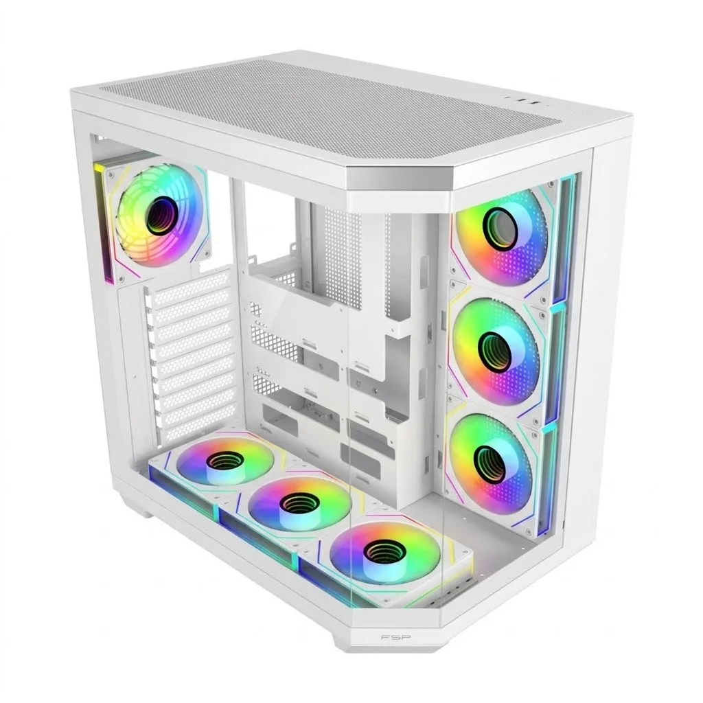 Компьютерный корпус FSP U580-WA, Без БП, 2xUSB3.0/Type-C, 7xARGB 120, Curved Glass, White, ATX(BTF) — фото 3