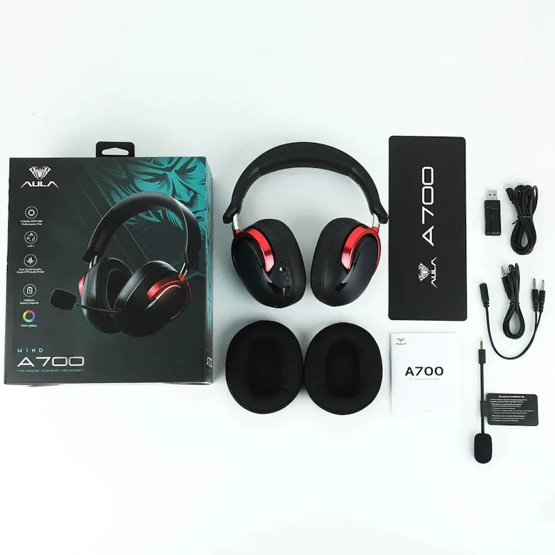 Наушники с микрофоном AULA A700 Black & Red, ANC, 50mm,1500mAh, BT/2.4/Type-C — фото 10