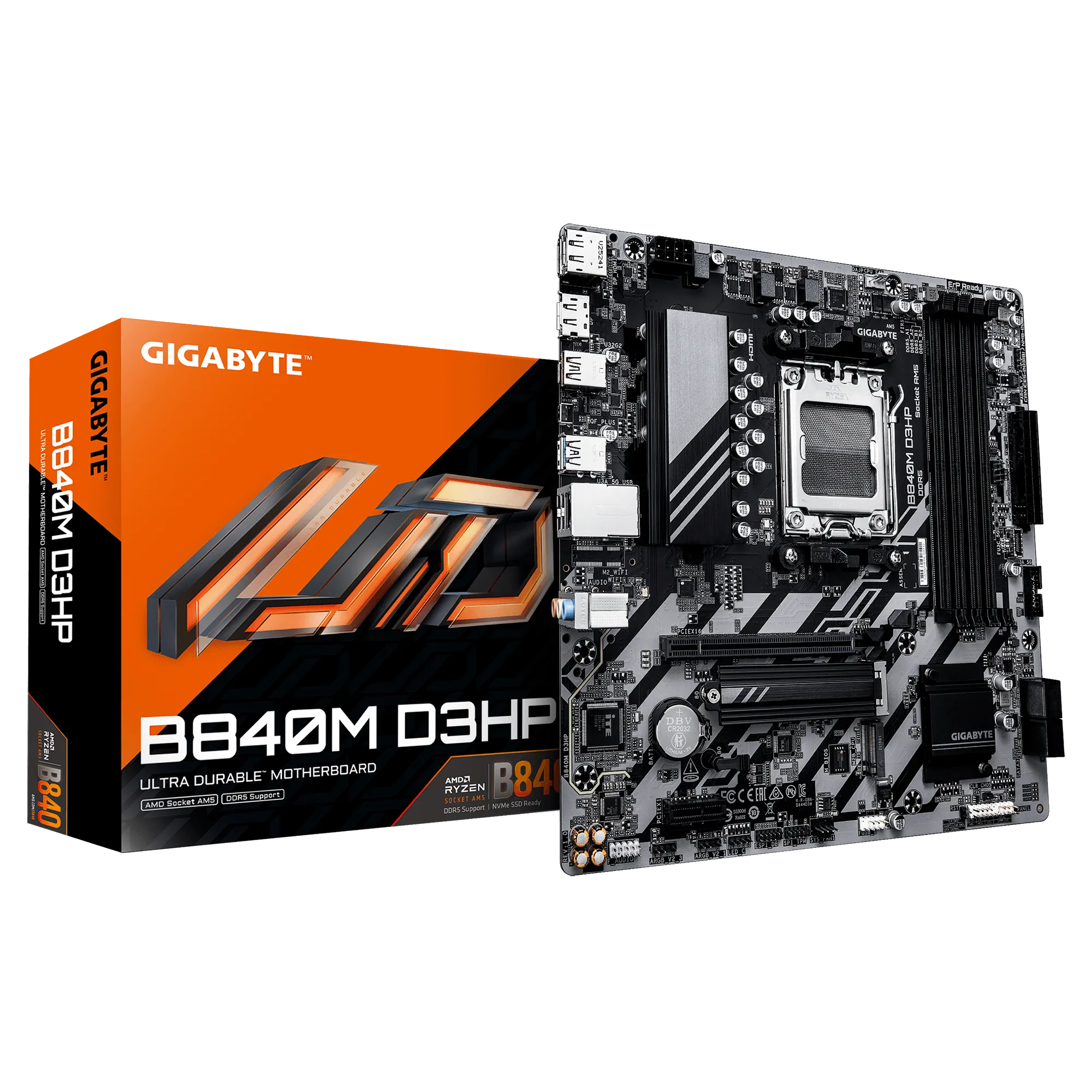 Материнская плата GIGABYTE B840M D3HP, AM5, 4xDDR5, PCIe4.0, HDMI+2xDP, 2xM.2, mATX