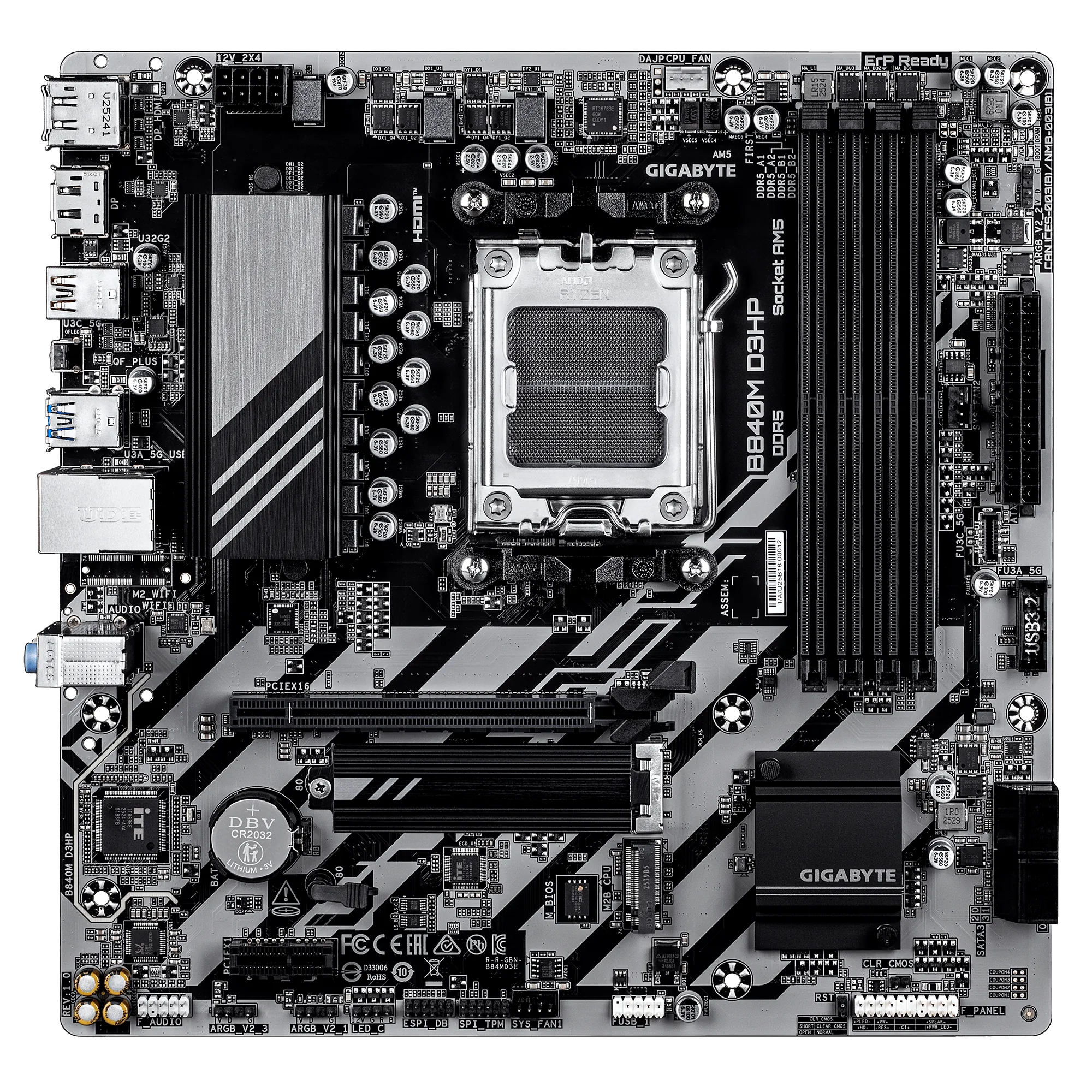Материнская плата GIGABYTE B840M D3HP, AM5, 4xDDR5, PCIe4.0, HDMI+2xDP, 2xM.2, mATX — фото 3