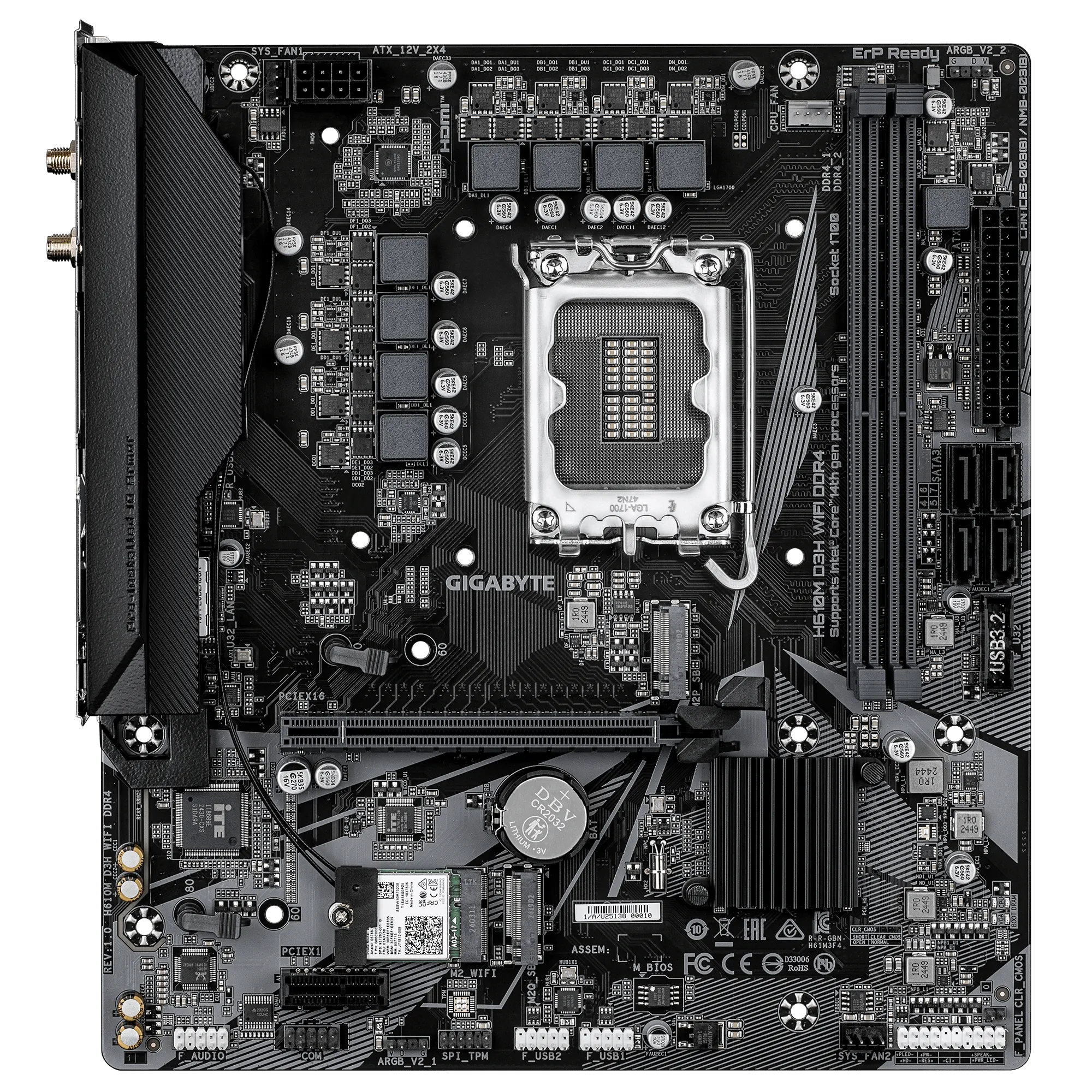 Материнская плата GIGABYTE H610M D3H WIFI DDR4, LGA1700, H610, 2xDDR4, PCIe4.0, 1xHDMI, 2xM.2, mATX — фото 3