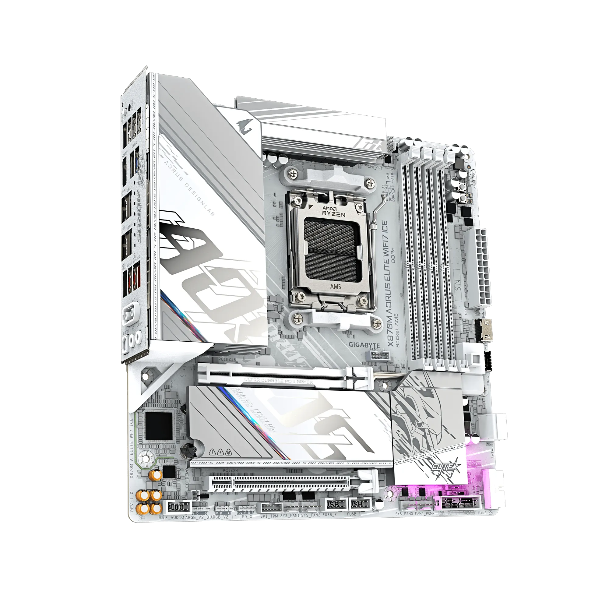 Материнская плата GIGABYTE X870M AORUS ELITE WF7 ICE, AM5, X870, 4xDDR5, 2xHDMI+2xUSB4, 2xM.2, mATX — фото 2