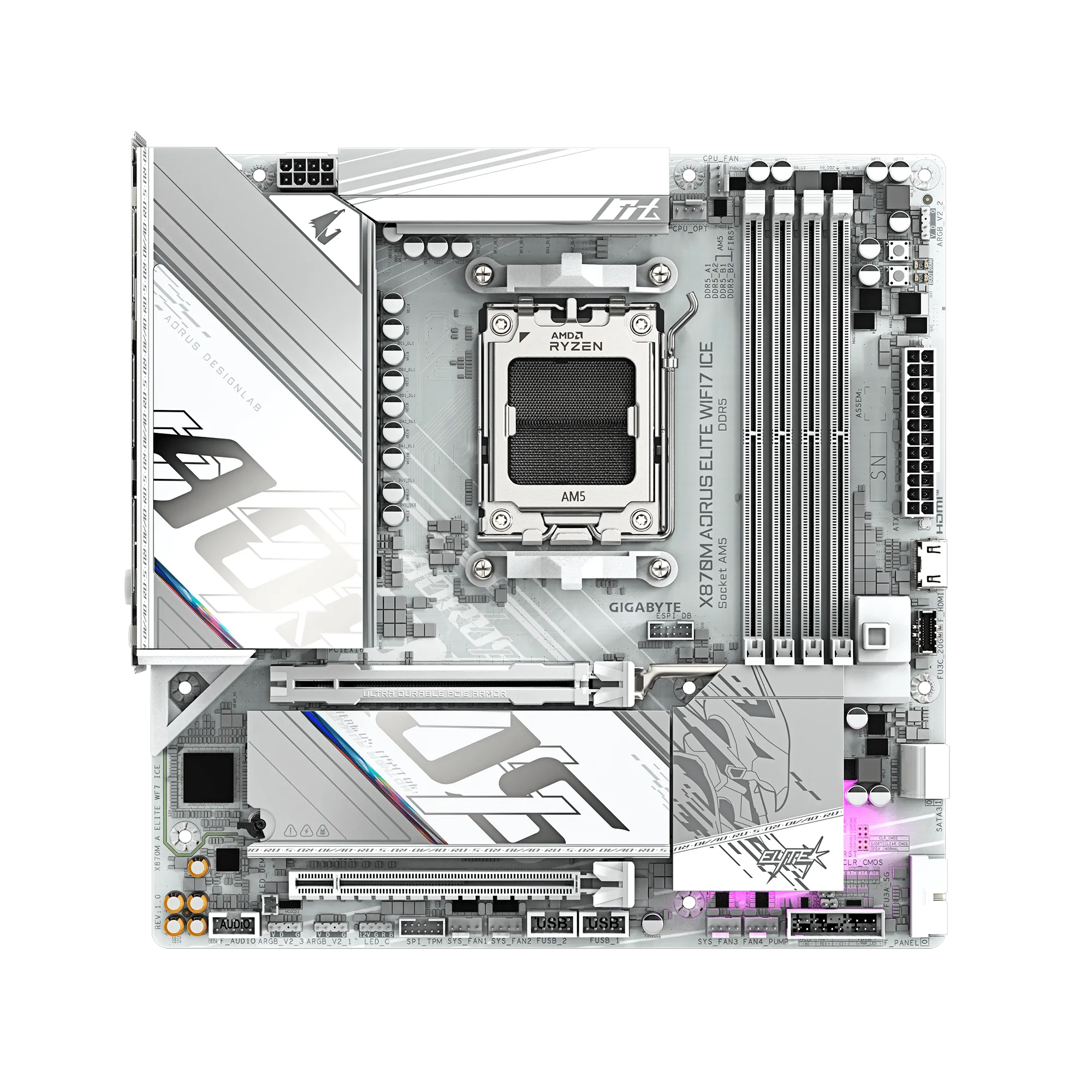 Материнская плата GIGABYTE X870M AORUS ELITE WF7 ICE, AM5, X870, 4xDDR5, 2xHDMI+2xUSB4, 2xM.2, mATX — фото 4
