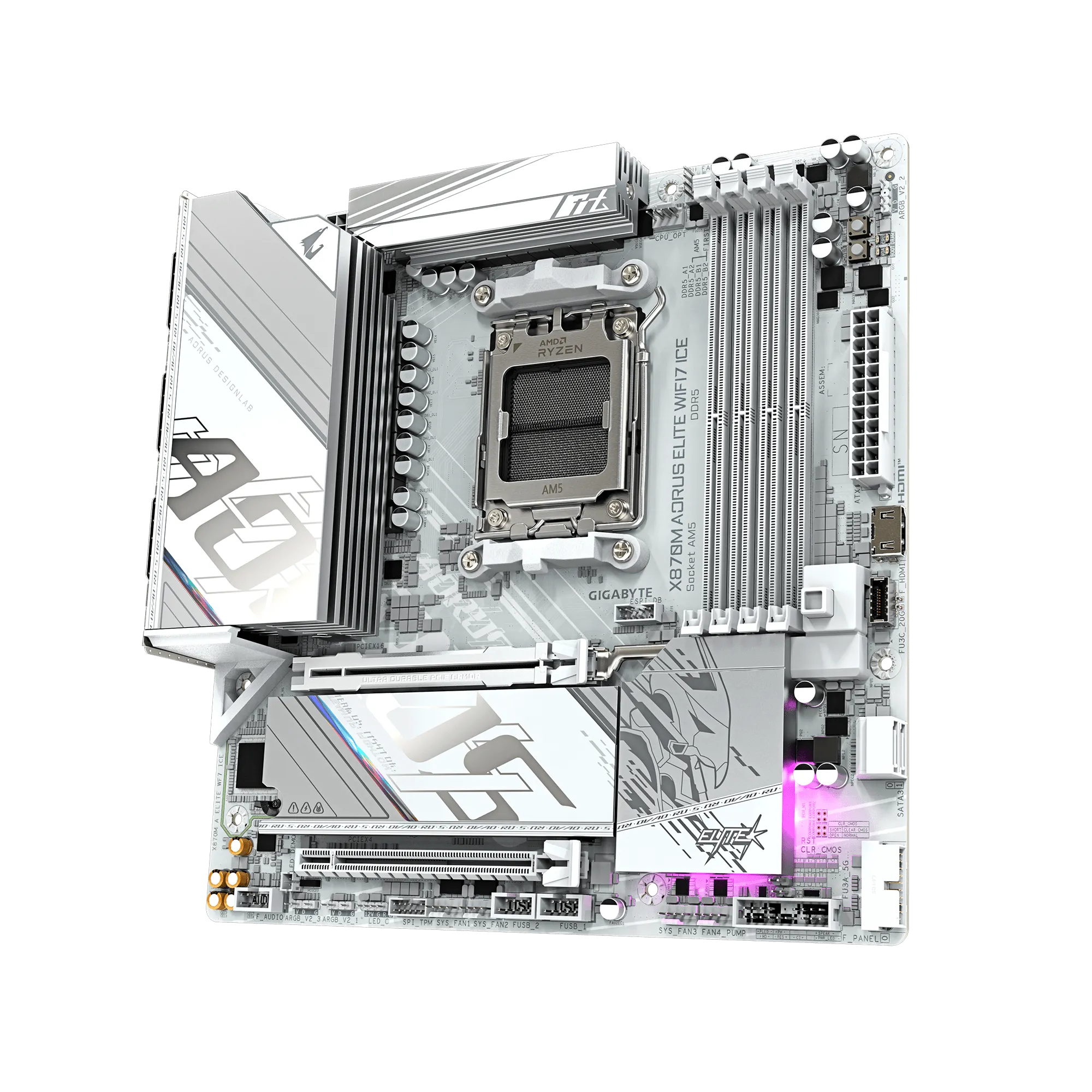Материнская плата GIGABYTE X870M AORUS ELITE WF7 ICE, AM5, X870, 4xDDR5, 2xHDMI+2xUSB4, 2xM.2, mATX — фото 3