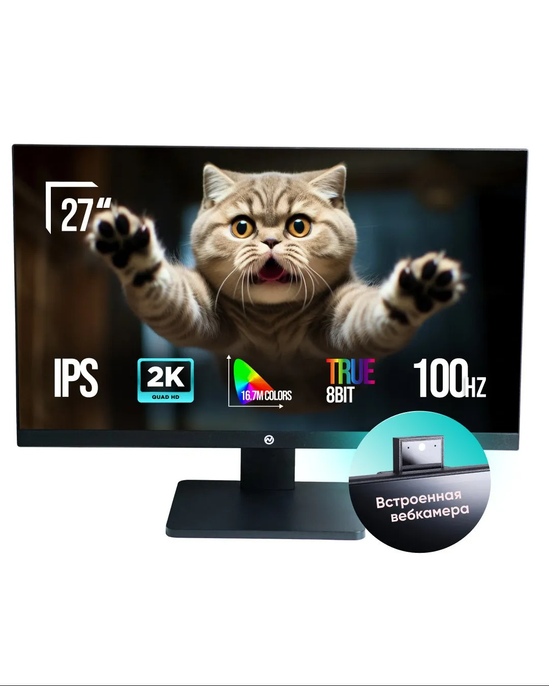 Монитор 27" ONVYX ONMR292K100B169F, QHD, IPS, Grade A+, 100Hz, 300 cd/m2, HDMI/DP, Cam-3MP, 2x3W