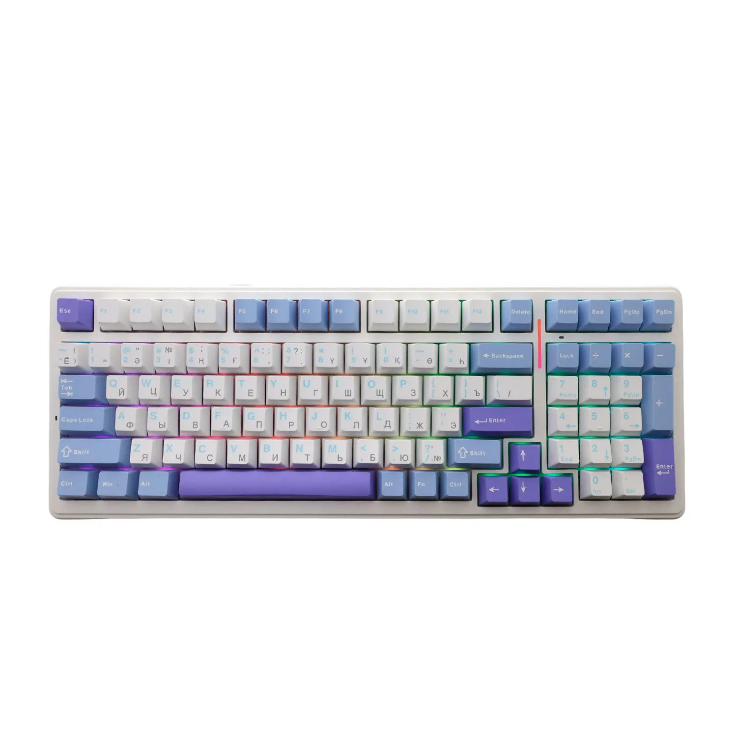 Клавиатура AULA F99, mechanical, Gray Wood V3 switch, EN/RU/KZ, 2.4/BT/cable, White-blue-purple