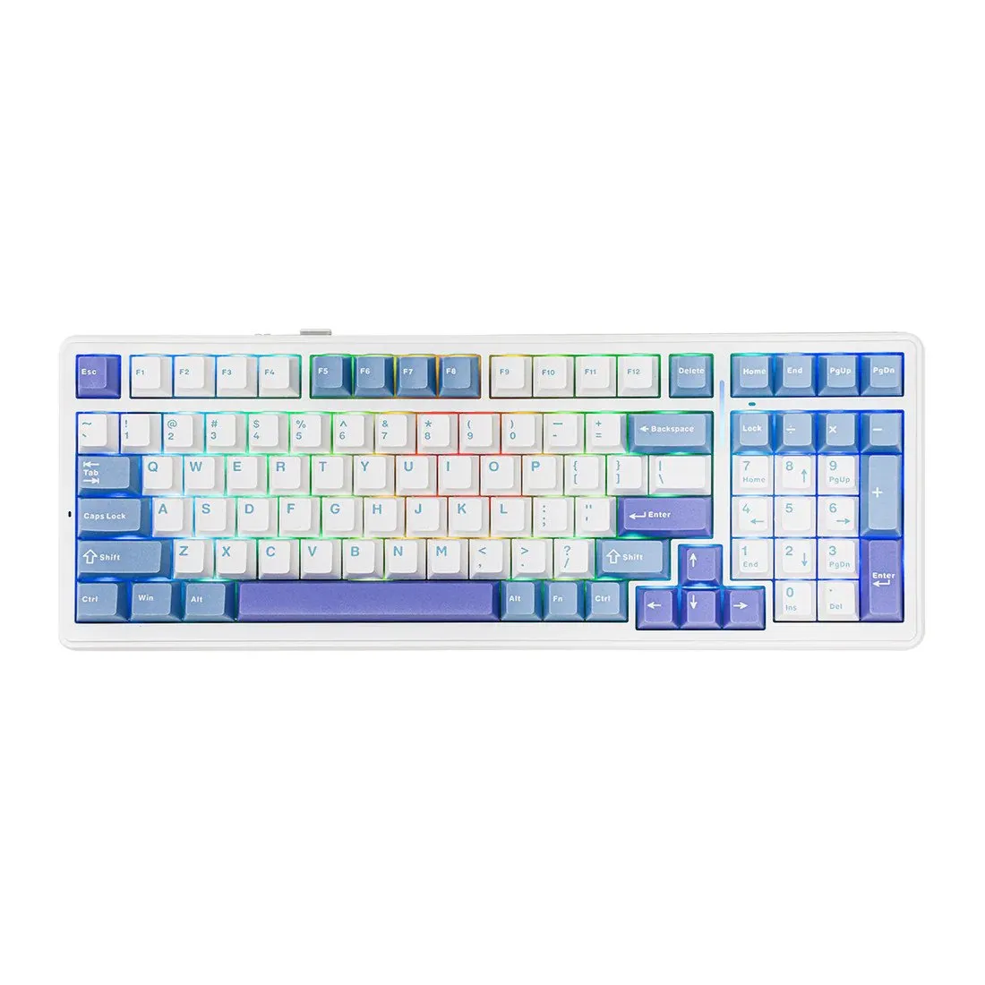 Клавиатура AULA F99, mechanical, Gray Wood V3 switch, EN/RU/KZ, 2.4/BT/cable, White-blue-purple