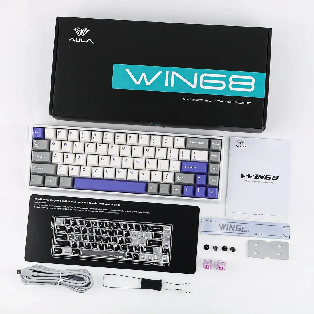 Клавиатура AULA WIN68, Magnetic, Gray Wood switch, 68 keys EN/RU/KZ, wired, White-Blue-Purple — фото 6