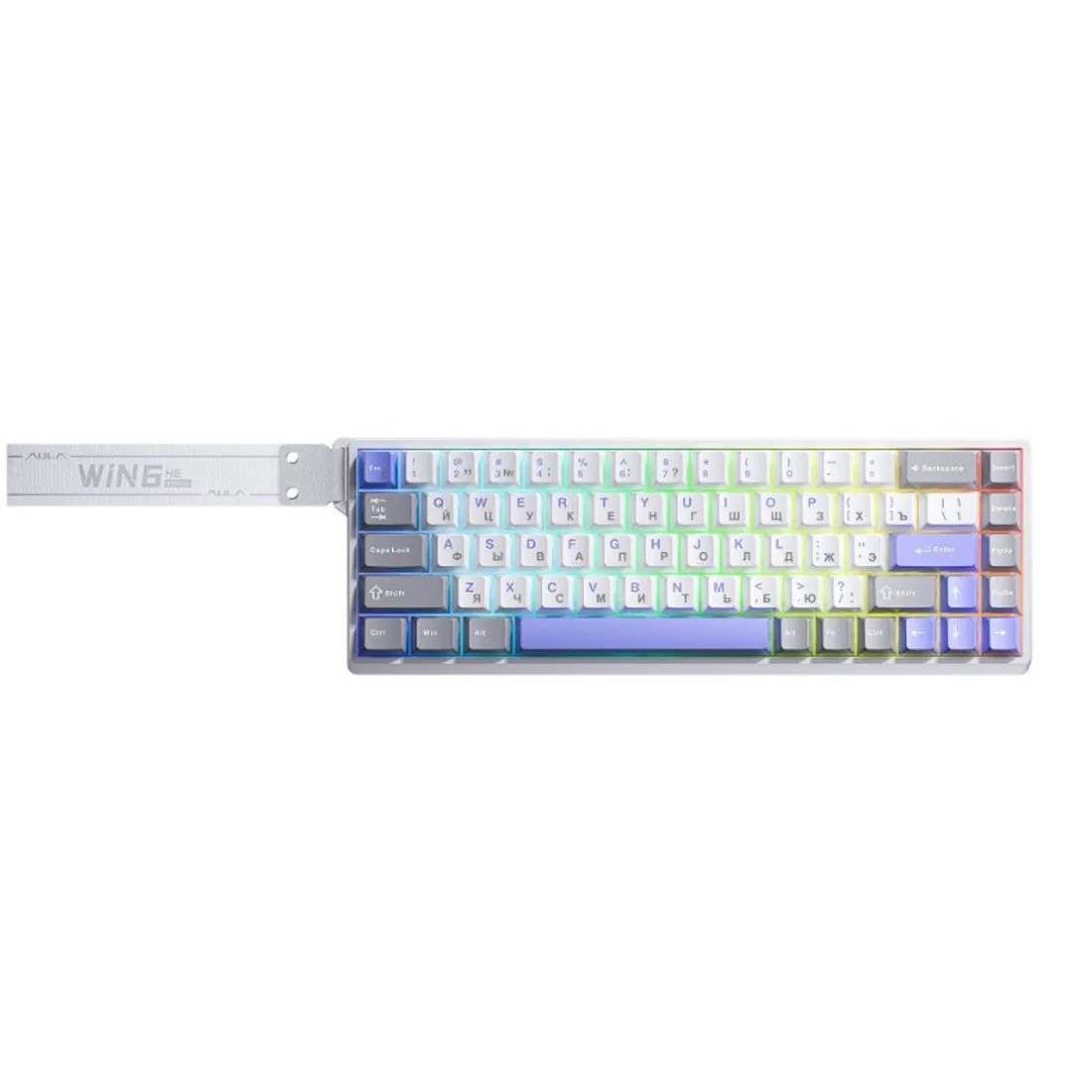 Клавиатура AULA WIN68, Magnetic, Gray Wood switch, 68 keys EN/RU/KZ, wired, White-Blue-Purple